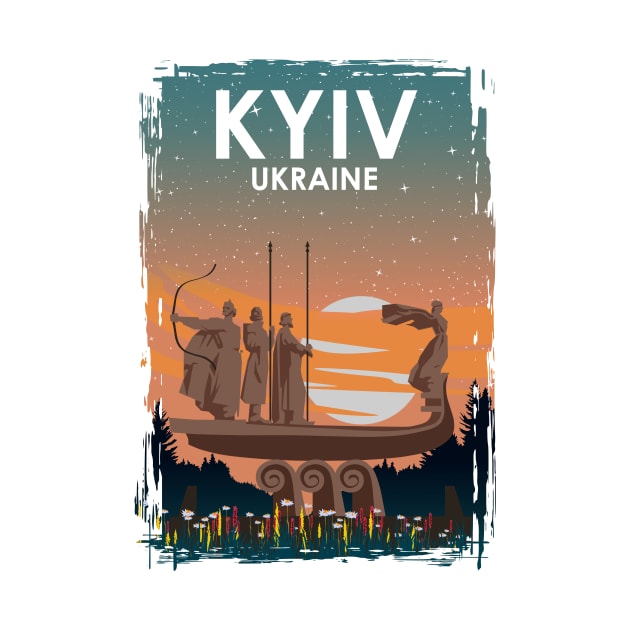 Kyiv Kiev Ukraine Monument Vintage Minimal European City Travel Poster by jornvanhezik