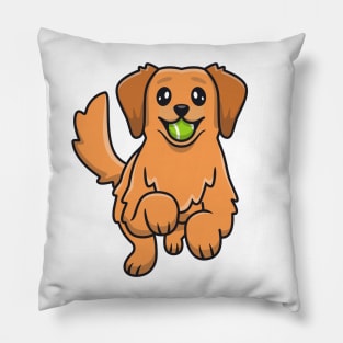 Cute Golden Retriever Playing Ball Pillow