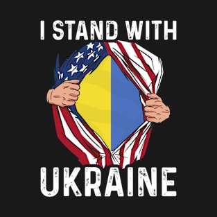 I Stand With Ukraine Two Hands Ripping Usa and Ukraine T-Shirt