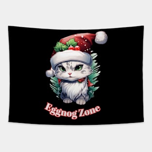 Eggnog Zone - Christmas Cat - Cute Graphic Quote Tapestry