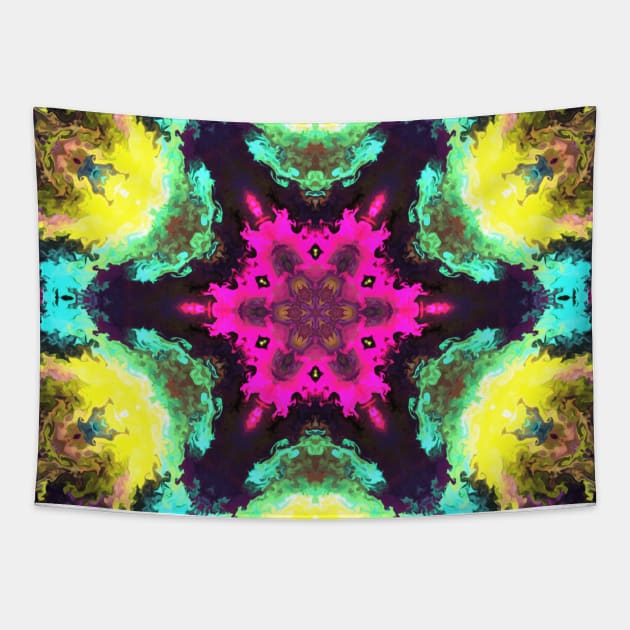 Psychedelic Hippie Flower Purple Yellow and Teal Tapestry by WormholeOrbital