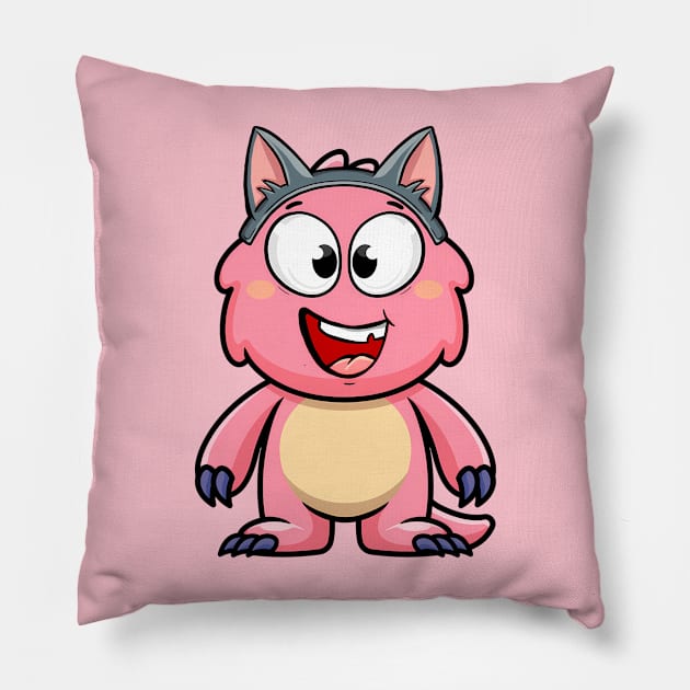 Baby Monster Pink Laughing Cat Pillow by Baby Monster CO