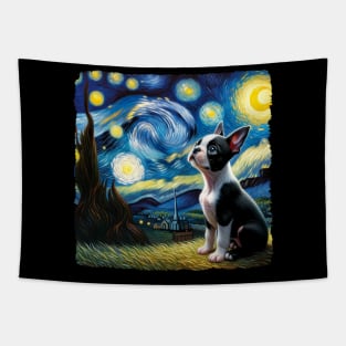 Starry Boston Terrier Portrait - Dog Portrait Tapestry