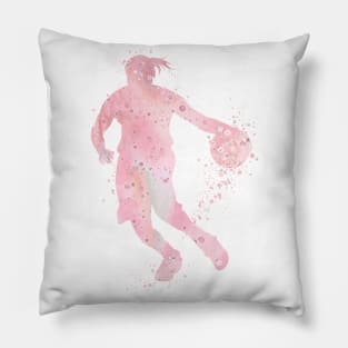 Basketball Dribble Sport Girl Watercolor Pillow