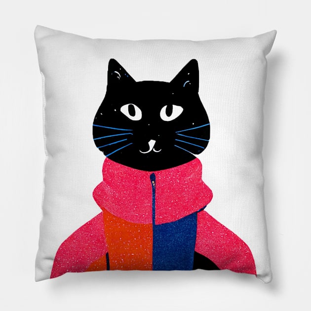 Street Wear Black Cat Retro Poster Vintage Art Sports Wall Illustration Pink Illustration Pillow by BetterManufaktur