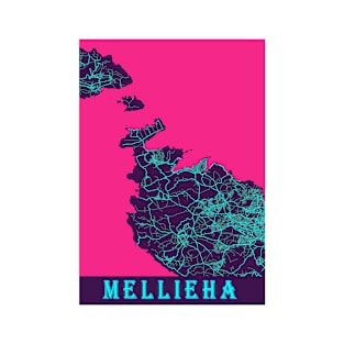 Mellieha Neon City Map T-Shirt