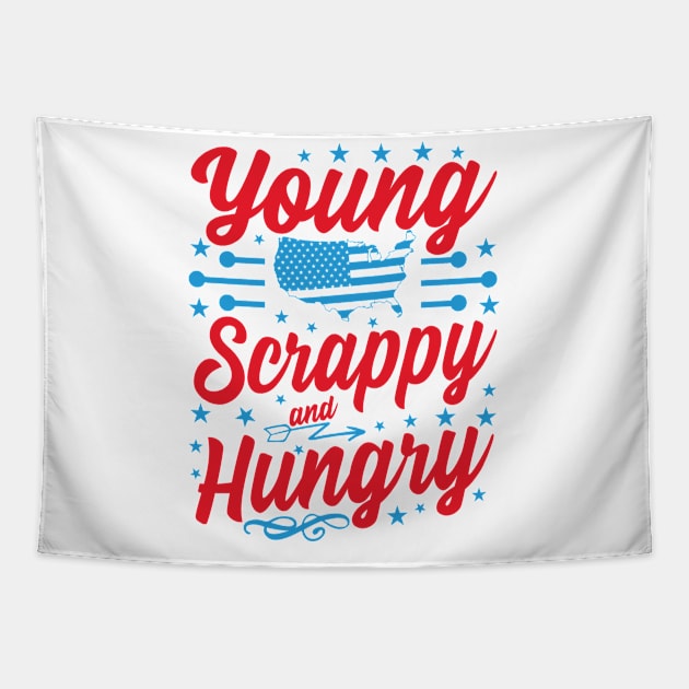 Young Scrappy and Hungry Funny 4th of July Tapestry by Estrytee