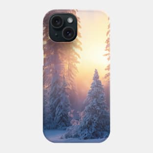 winter sunrise in the fir forest Phone Case