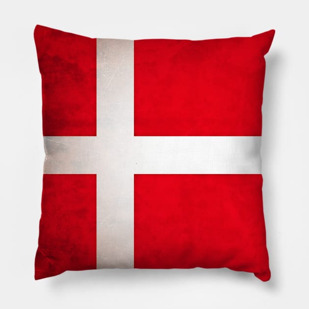 A grunge looking distressed Danish flag of Denmark Pillow by Guntah