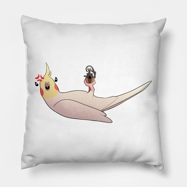 Bird with AK 47 Pillow by OneSmolArtist