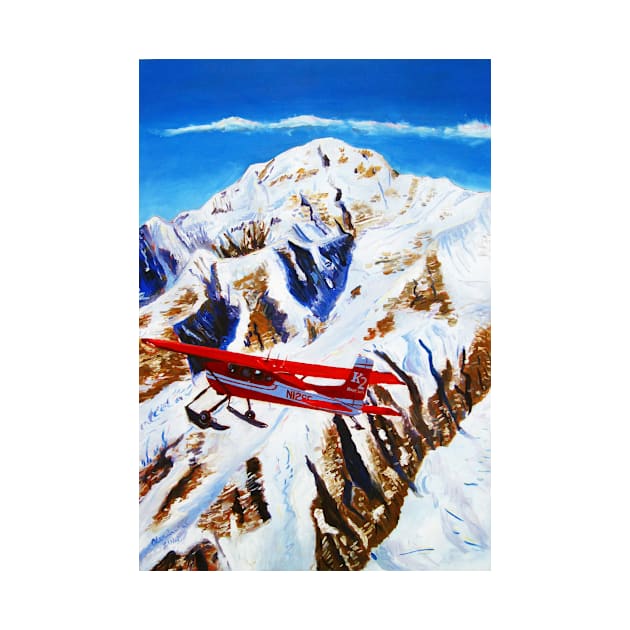 Denali Mountain Painting, K2 Aviation, De Havilland Beaver, Alaska Mountains, Gift for Pilot, Scott Clendaniel, Alaska Aviation, Mt McKinley Active by realartisbetter