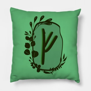 Fehu Rune Flowery Design Pillow