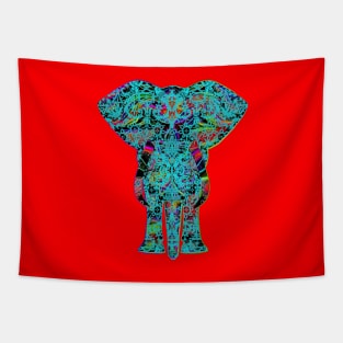 Rainbow Blue Elephant in Red Tapestry