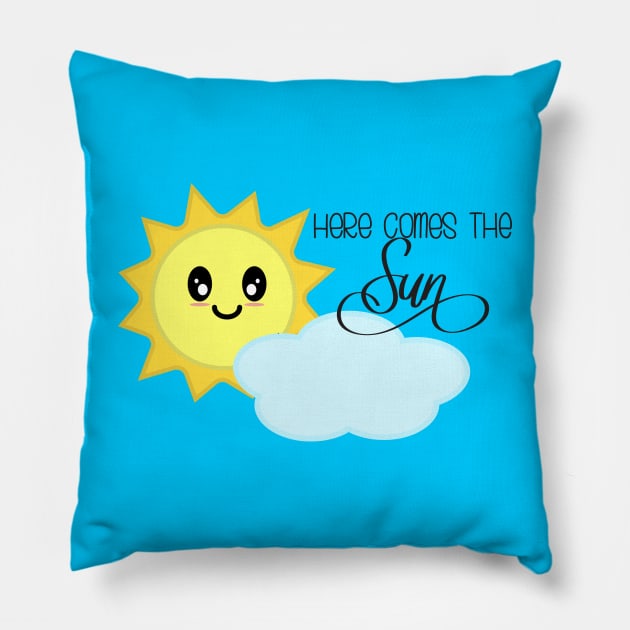 Here Comes the Sun in Blue Pillow by Kelly Gigi