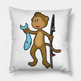 Monkey at Fishing with Fishing rod & Fish Pillow