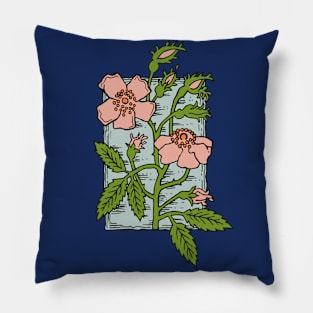 Musk Rose, Vintage style flower stamp (colored) Pillow