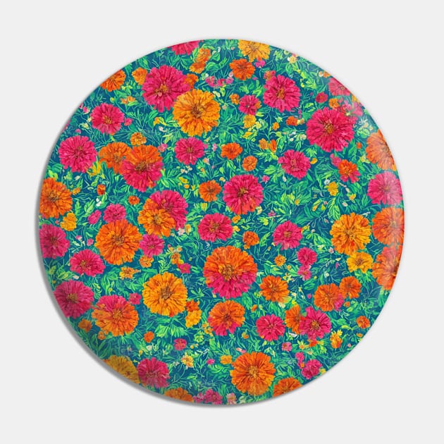 Lively Zinnia Bloom Pattern Pin by MBSCREATIVES