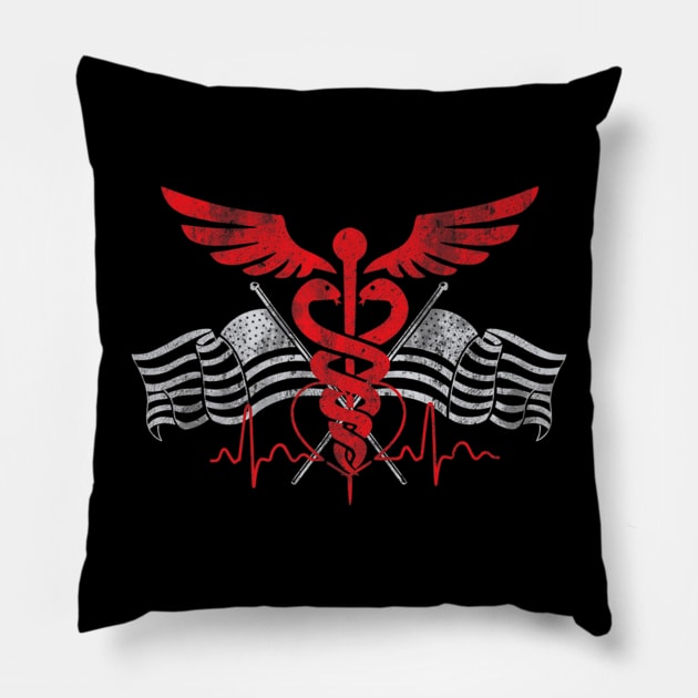 Patriot Apparel Nurse Thin Red Line Us Flag Pillow by Stick Figure103