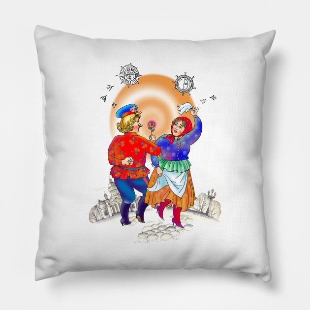 Fun Dancing Couple Happy Celebration Pillow by ROSHARTWORK