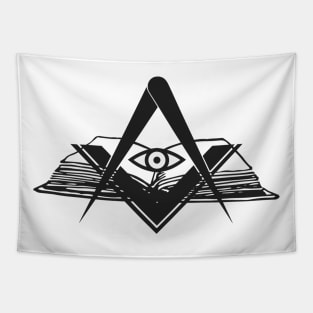 Masonic compasses with book and all-seeing eye black design Tapestry