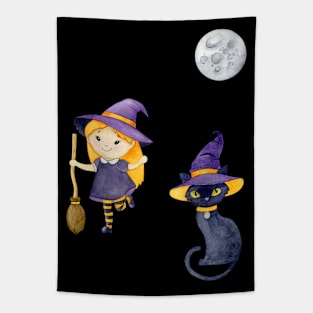 Halloween Witch Cat Tapestry