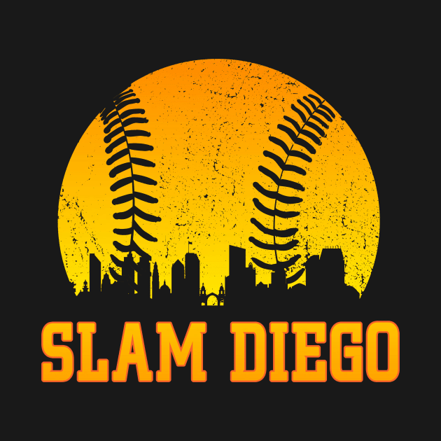 Vintage Slam Diego San Diego City Skyline Baseball Gameday by justiceberate