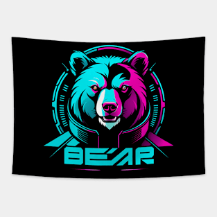 Bear Icon Cyberpunk Tapestry