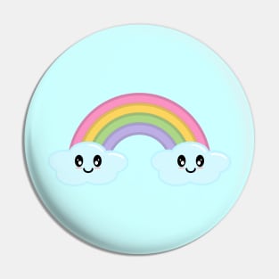 Kawaii Cute Happy Rainbow and Clouds in Blue Pin