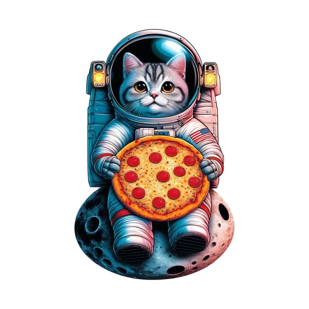 Cat Eating Pizza in Universe - For Space Astronaut Cat by cyryley