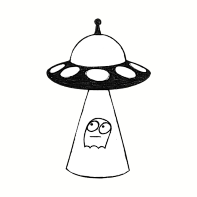 UFO Abducting Scared Ghost - Pen on Paper by JadedOddity