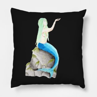 Sitting on the rock, reaching for the stars- Mermaid Orange Pillow