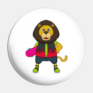 Lion as Skater with Skateboard Pin