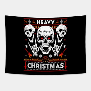 HEAVY CHRISTMAS Ugly Christmas Sweater Metalhead, Grunge, Death Metal, Guitarist, Drummer, Lead Singer, Satanic, Satan Claus Skull Pentagram Antichristmas Devil Skull Design Tapestry