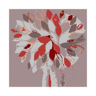 Tree, gray red fiber art textile photography mixed media digital T-Shirt