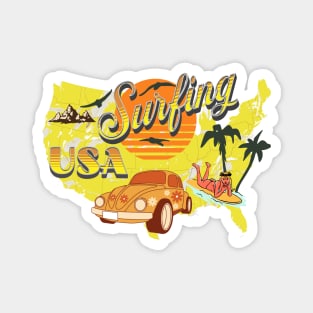 Surfing USA Adventure Retro Label Magnet