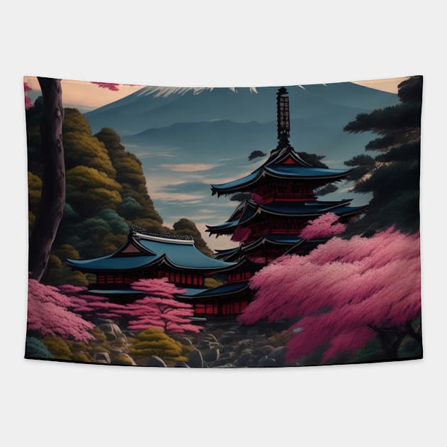 Serene Mount Fuji Sunset - Peaceful River Scenery Tapestry by star trek fanart and more