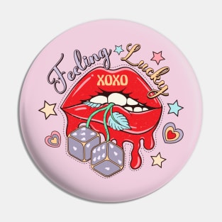 Feeling Lucky XOXO Red Lips Happy Valentines Day Pin