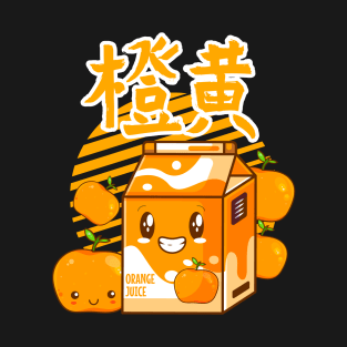 Japanese Orange Juice Box, Kawaii Cartoon Fruit Juice T-Shirt