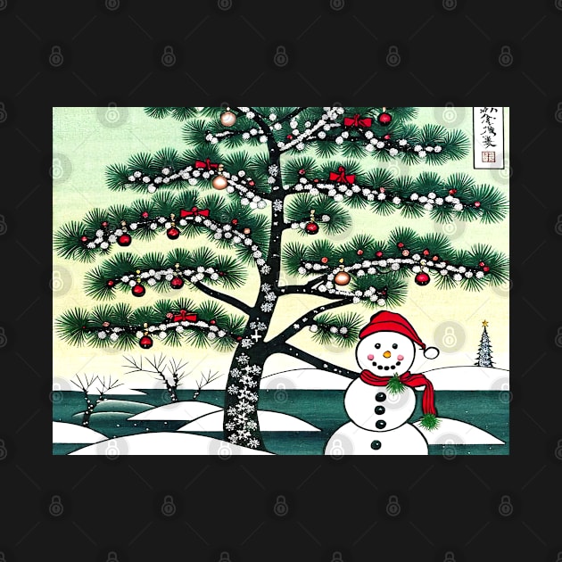 A Snowman and a Christmas Tree by David Kincaid Art