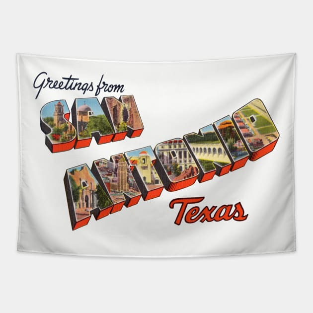 Greetings from San Antonio Texas Tapestry by reapolo