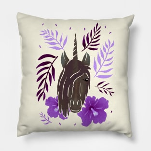 Unicorn and Hibiscus Flowers Pink Pillow