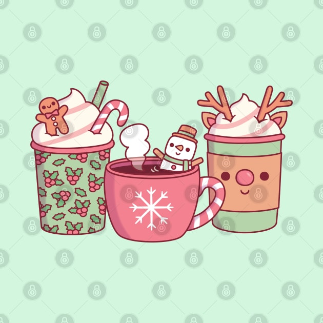 Cute Christmas Coffee Drinks Gingerbread Man, Snowman And Reindeer by rustydoodle