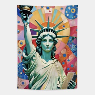 Gustav Klimt's Liberty Illuminated: Inspired Statue of Liberty Tapestry