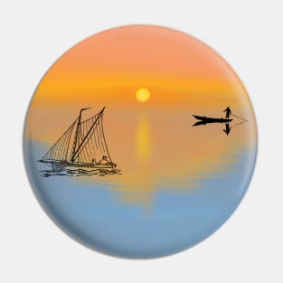 Beautiful Sunset Boat Silhouette Pin