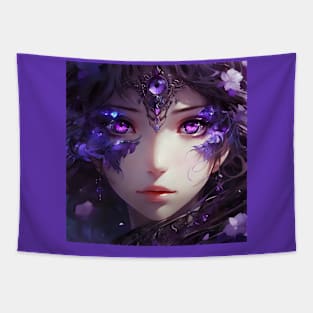 Closeup of a purple eyes girl Tapestry