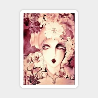 dusky pink art deco collage poster print face Magnet