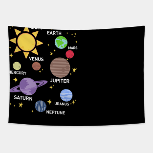 womens solar system shirt, planets, sun and planets, star and planet, outer space, all planets, solar system, planetary system, heliocentric Tapestry