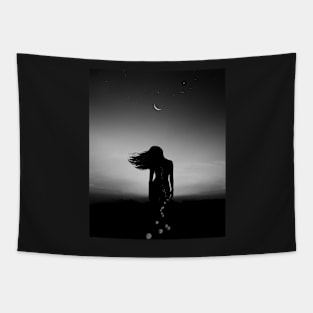 Woman, Girl, Moon print, Fashion art, Fashion print, Scandinavian art, Modern art, Wall art, Print, Minimalistic, Modern Tapestry