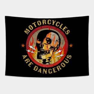 Motorcycles Are Dangerous Funny Ironic Motorbike Skull Retro Tapestry