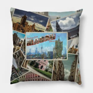 Greetings from Macau in China Vintage style retro souvenir Pillow